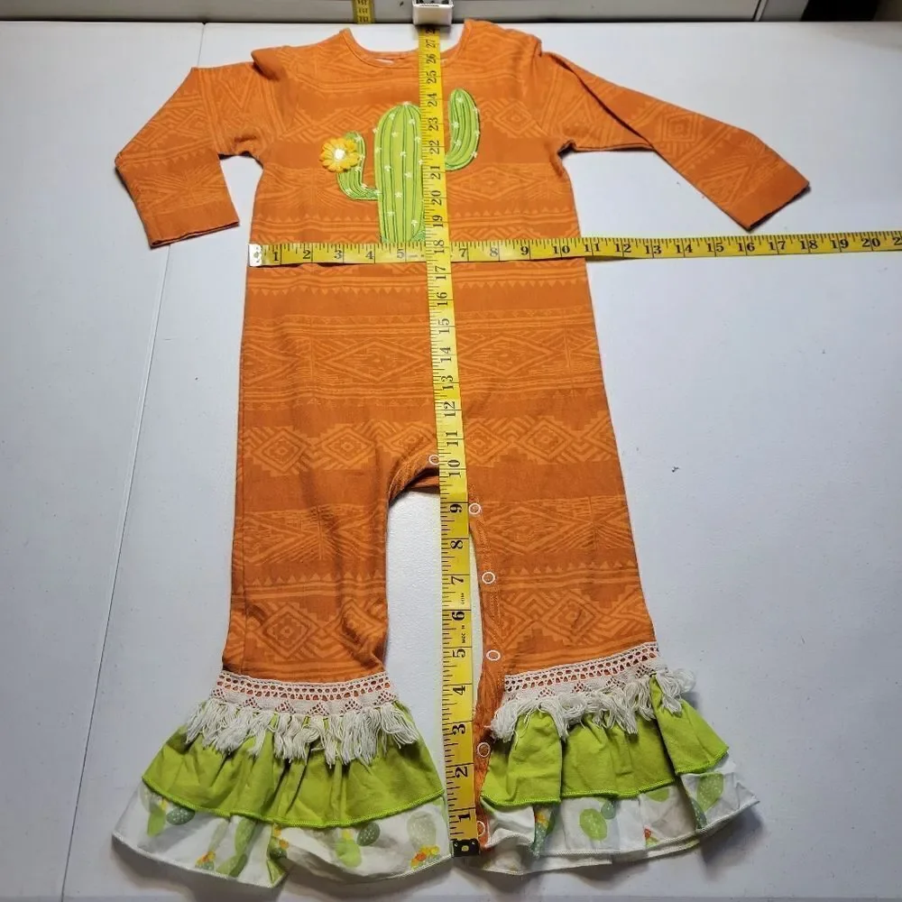 Ricrac & Ruffles Cactus Coture Ruffled Ankle Jumpsuit Romper Girls Size 24mo